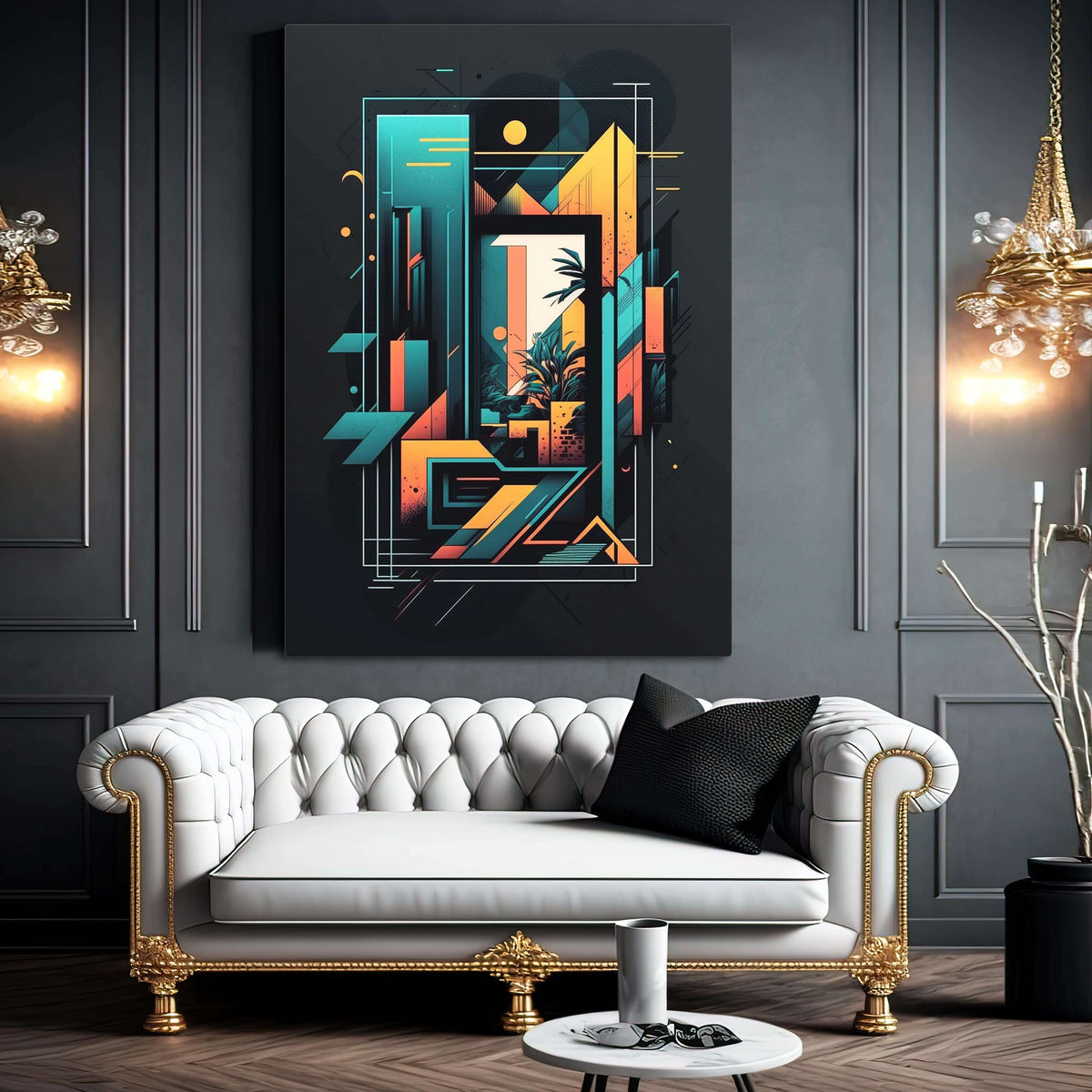 Tableau Abstrait Noir et Doré Rond | TableauDecoModerne