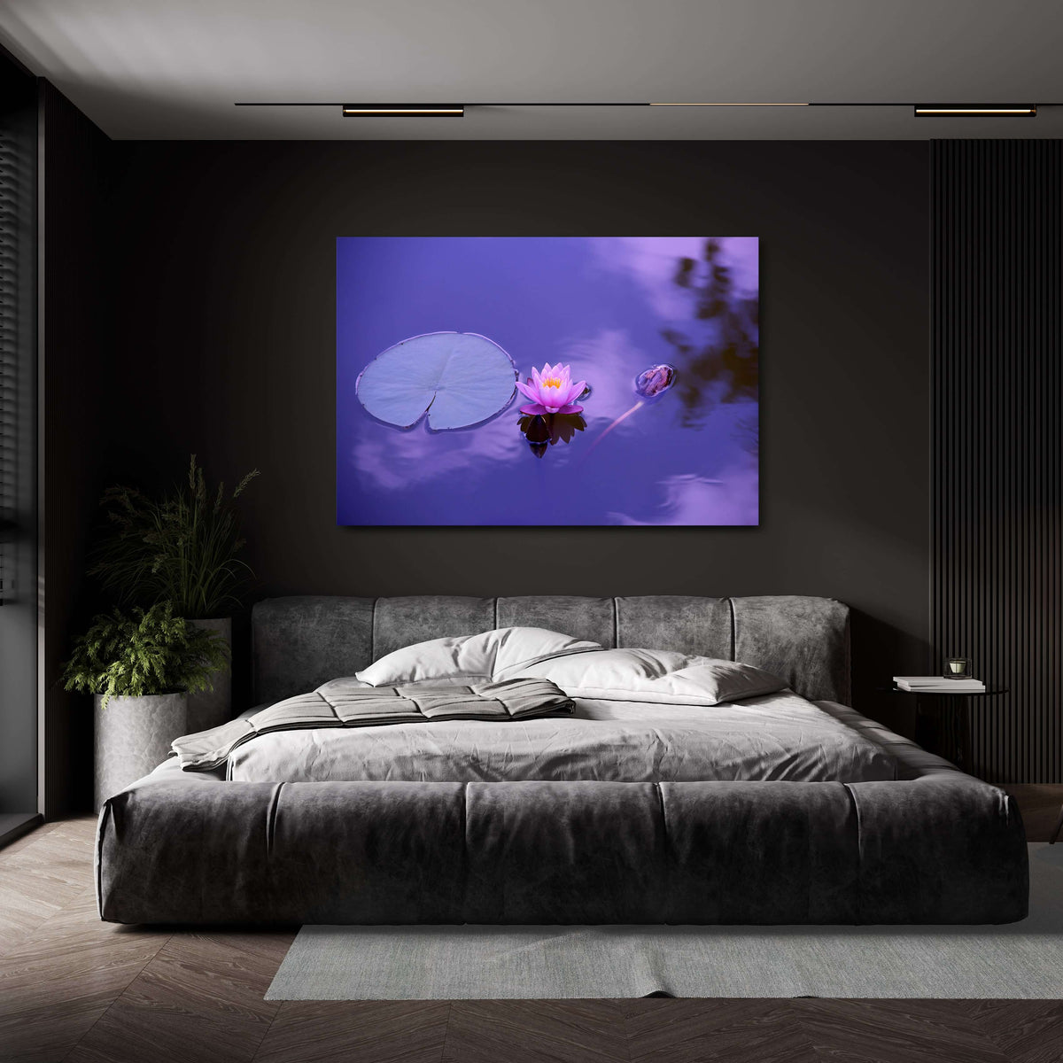 Tableau sur toile, Fleur de lotus blanche nature 70x100 cm
