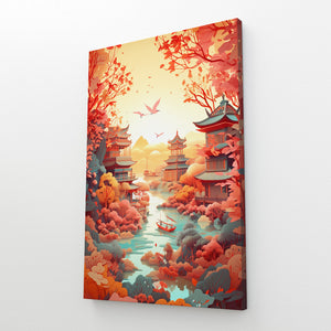 Tableau Paysage Japonais Orange | TableauDecoModerne®