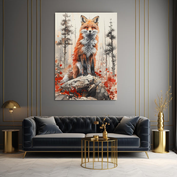 Renard sur Rocher Tableau Renard | TableauDecoModerne®