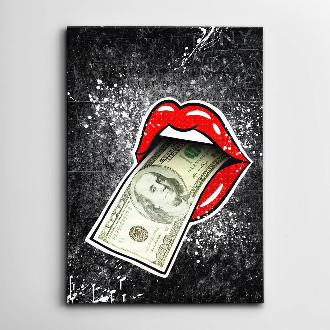 Cadre Mural Luxe – 28x23cm – Rouge à Lèvres Et Dollars – Art Money – Déco Maquillage