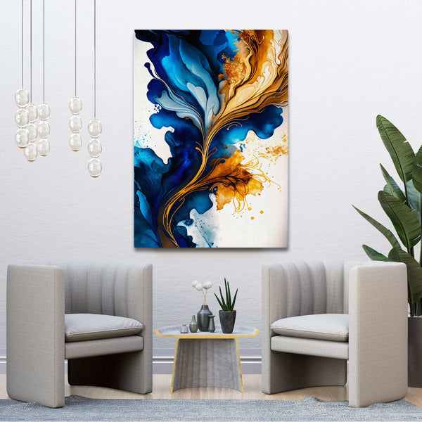 Tableau Abstrait Or et Bleu Moderne | TableauDecoModerne®