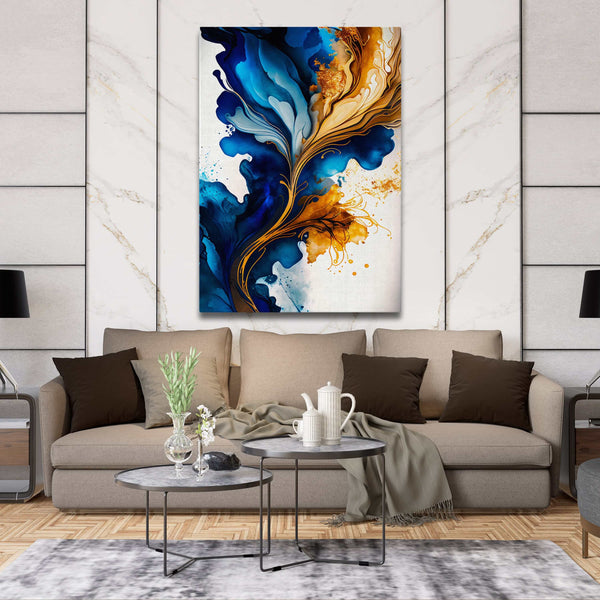 Tableau Abstrait Or et Bleu Moderne | TableauDecoModerne®