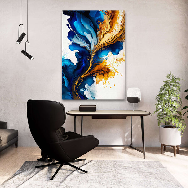 Tableau Abstrait Or et Bleu Moderne | TableauDecoModerne®