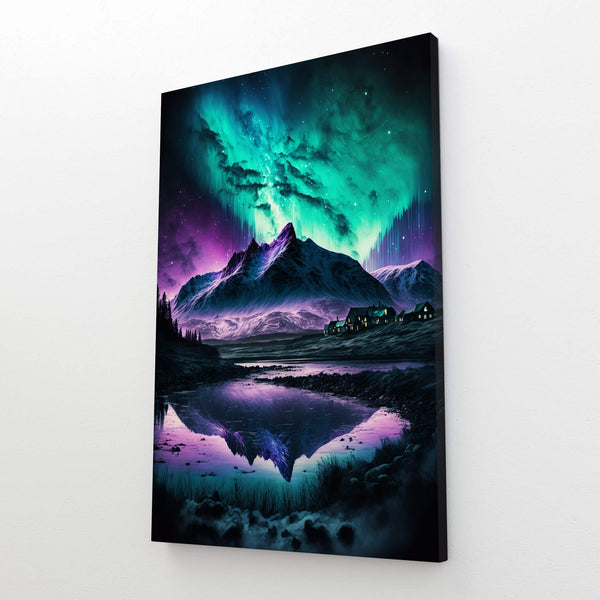 Aurora Borealis Mountain Painting 