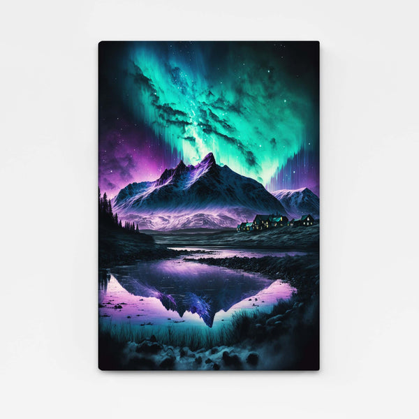 Aurora Borealis Mountain Painting 