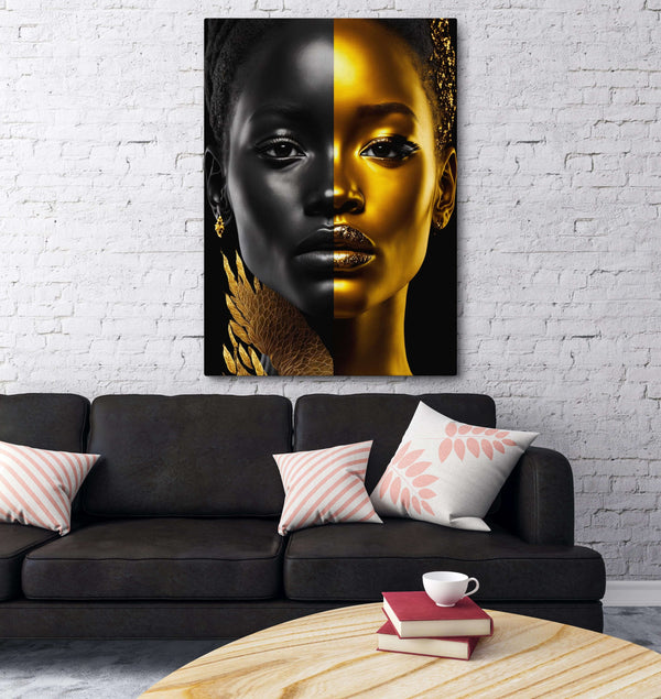 Tableau Femme Africaine Or et Noir | TableauDecoModerne®