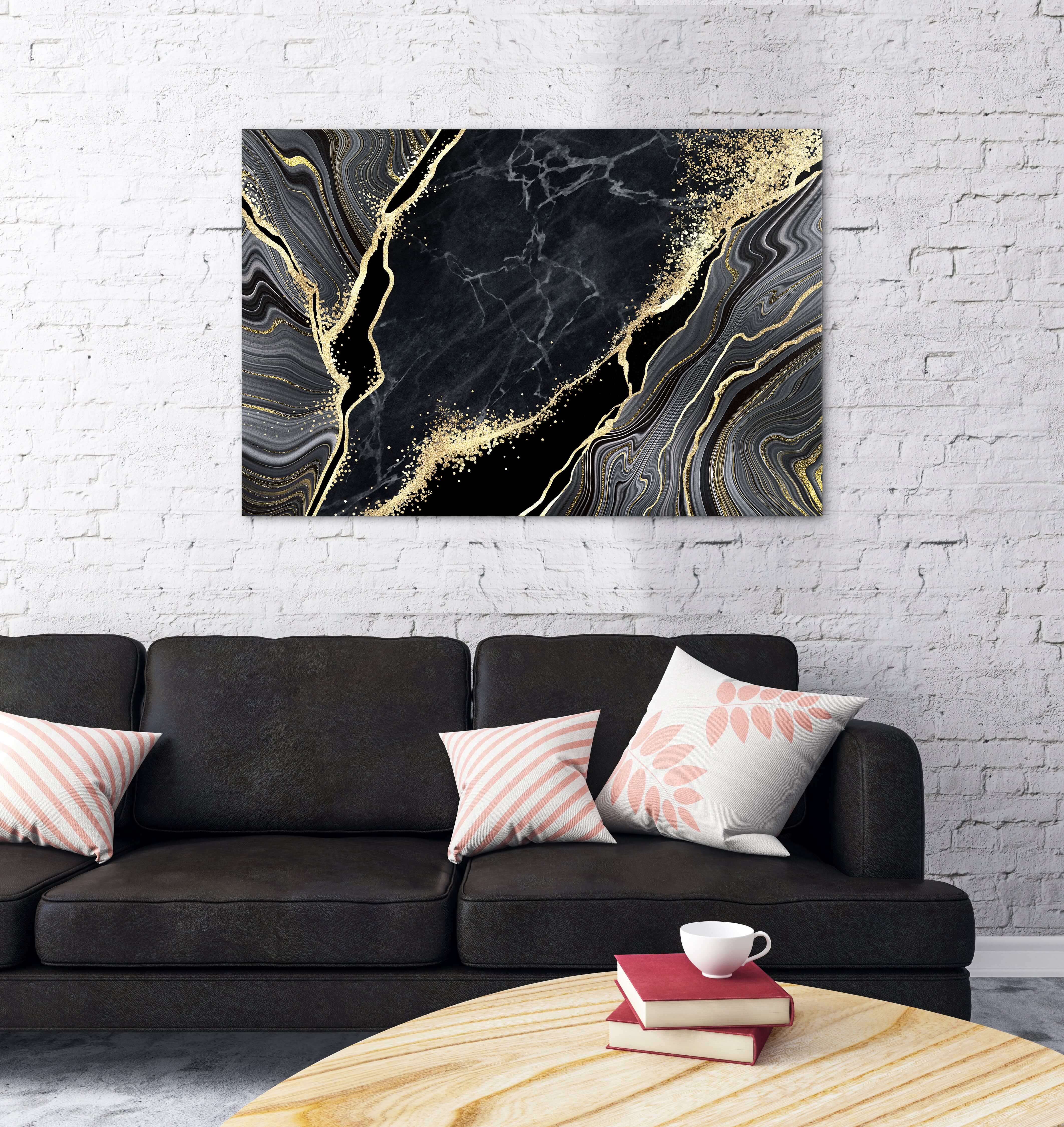 Tableau Moderne Abstrait Noir et Or