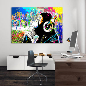 Tableau Pop Art Banksy Singe DJ | TableauDecoModerne®