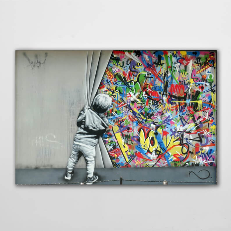 Tableau Sur Toile Banksy - Bataille de polochons à l'extérieur de