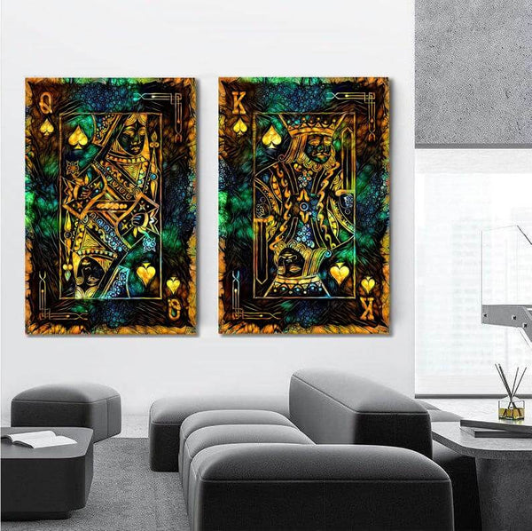Tableaux Roi et Reine de Pique Vert | TableauDecoModerne®