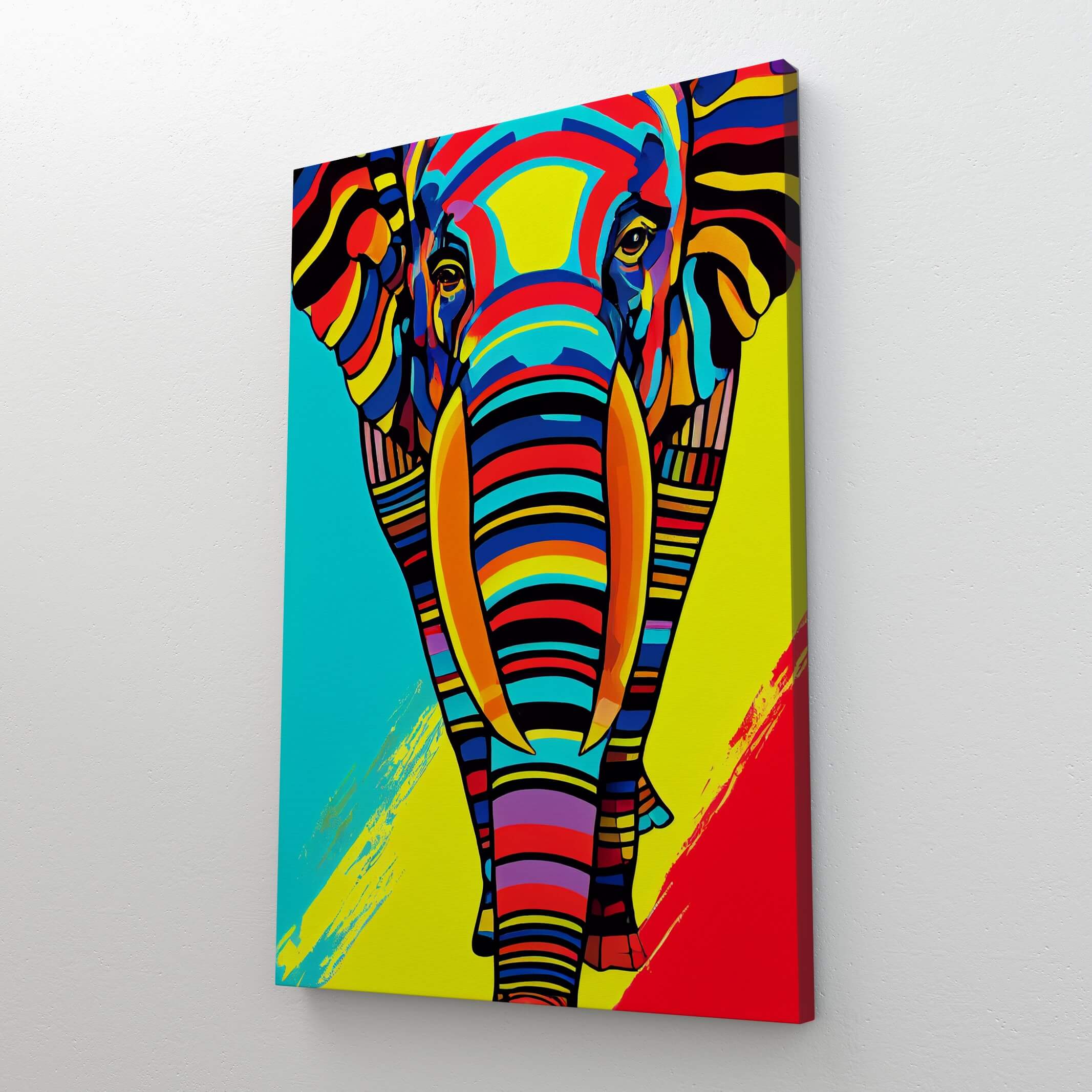 Tableau éléphant noir et blanc et couleur pop-art